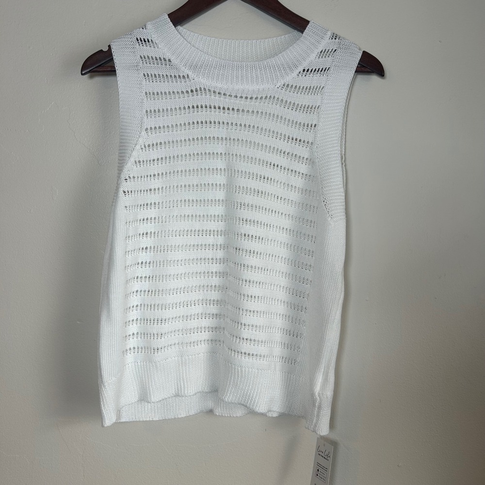 NWT Cupshe Pointelle Knit Tank Top Womens Medium White‎ Sleeveless Crew Neck